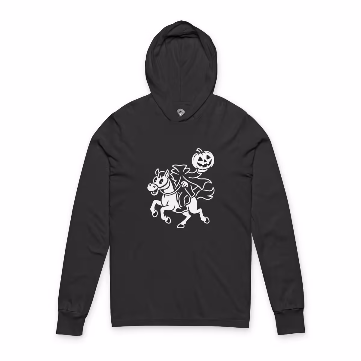 Rubber Hose Headless Horseman Vintage Cartoon Horror Hooded Long Sleeve Tee
